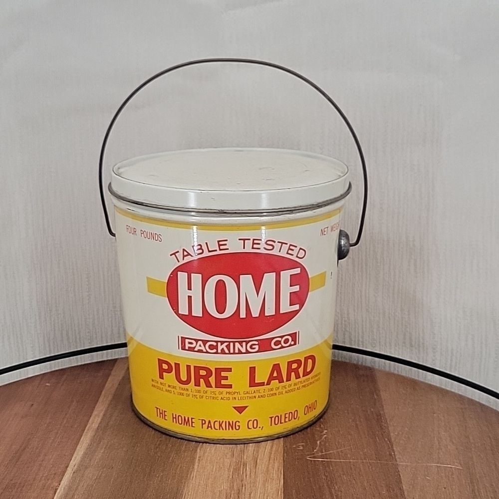 Table Tested Home Pure Lard Paint Can Style Tin Bucket Vintage Advertising Decor